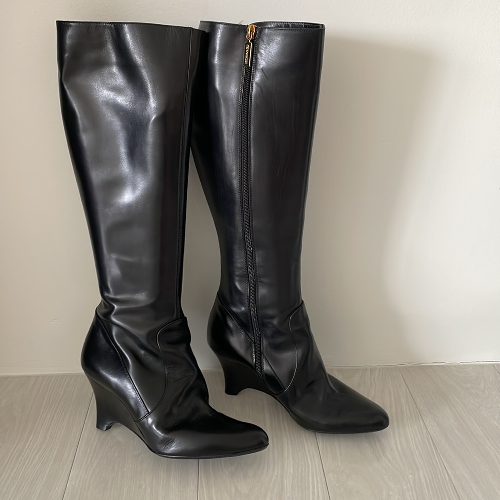 New! Bruno Magli Black Leather Knee Boots - Picture 2 of 11